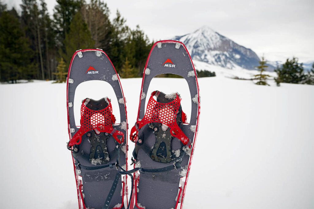 MSR Lightening Ascent Snowshoes set up in snow 1